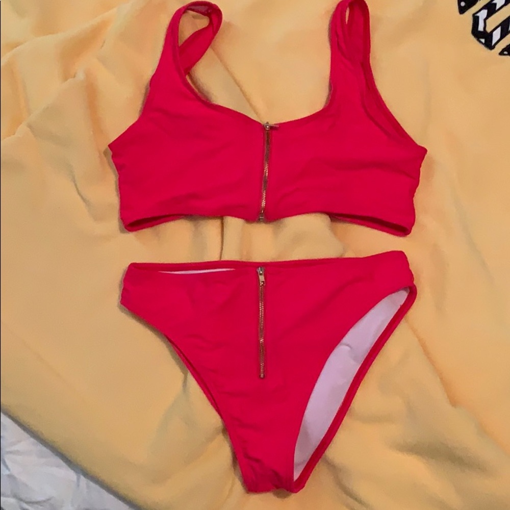 Red high waisted swimsuit